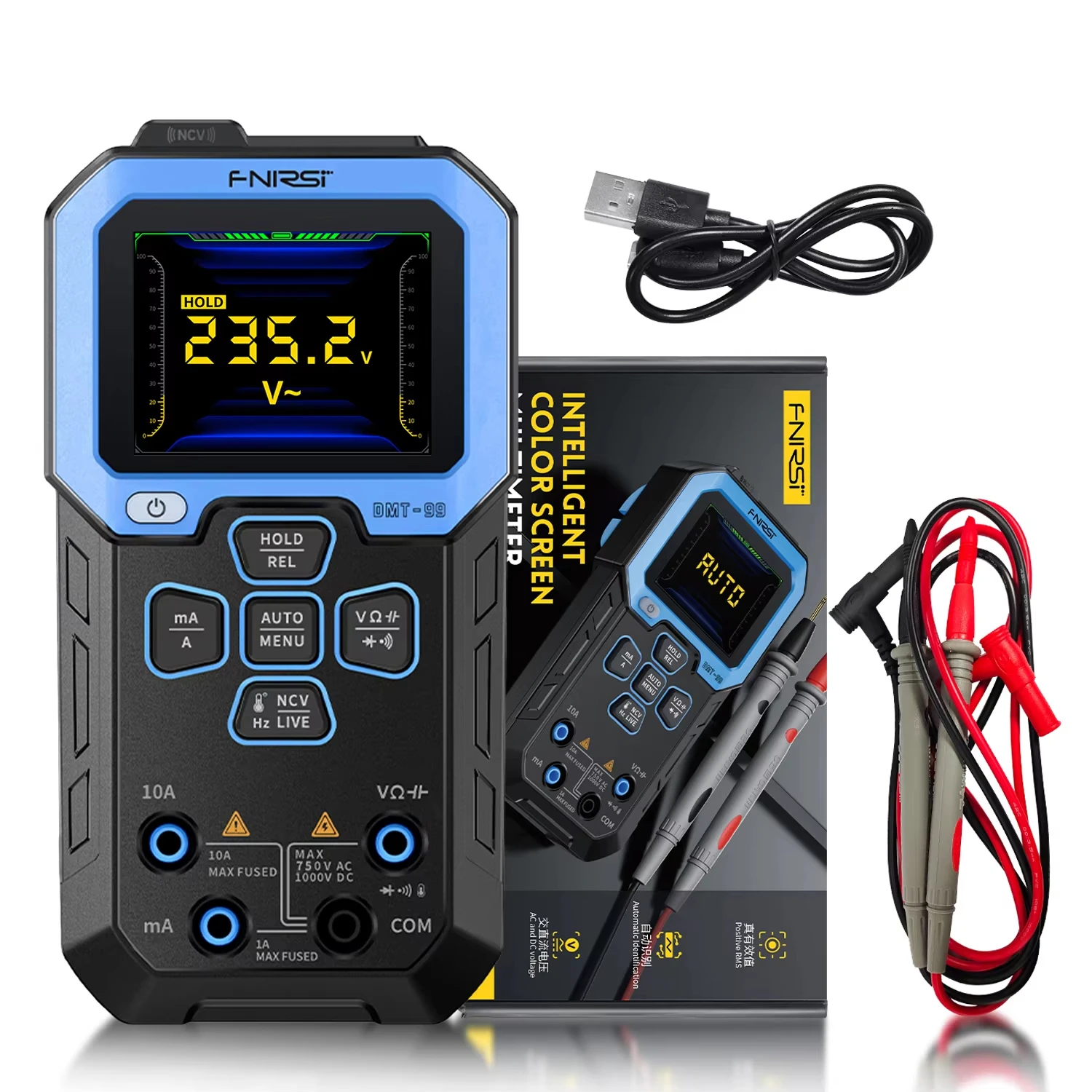 TFT HD Farbbildschirm Smart Professional Digital Multimeter1000V 10A True RMS Auto Range AC DC Ohm Hz