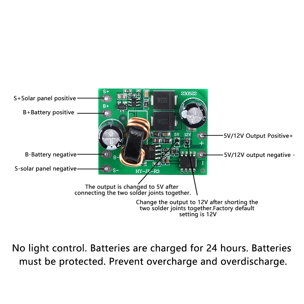 3,2 V/3,7 V bis 5V/12V Solar Boost Controller Board Lithium Batterie – Bild 5
