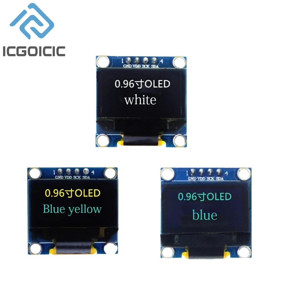 0,96 Zoll OLED-Anzeigemodul 128 x 64 Pixel I2C SSD1306 leuchtende OLED-Bildschirmplatine kompatibel