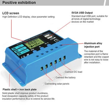 Solarpanel-Controller Batterieladeregler 2USB 12V/24V 10A/20A/30A LCD-Display PWM