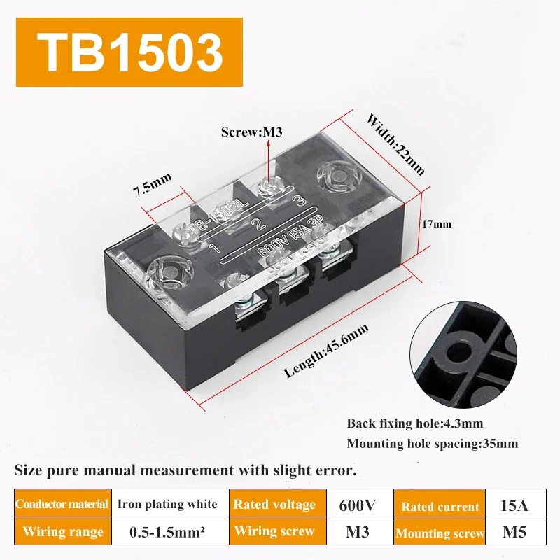 Doppelreihiger Schraubklemmenblock für feste Verdrahtung, Kabelverbinder TB1503-TB1512 15A TB2503-TB2512 25A