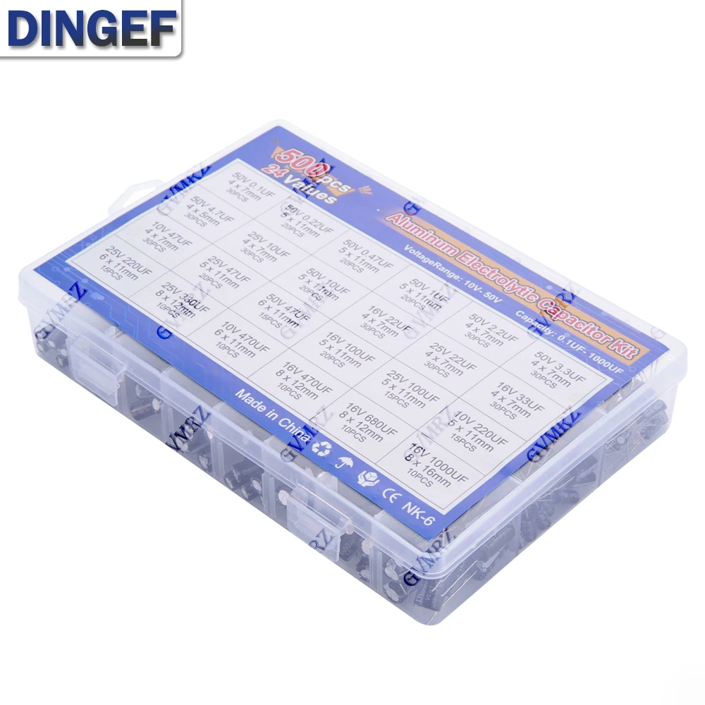 0,1 UF-1000 UF 24 Werte Aluminium-elektrolytkondensatoren 16-50 V mix elektrolytkondensator (500 Stück)