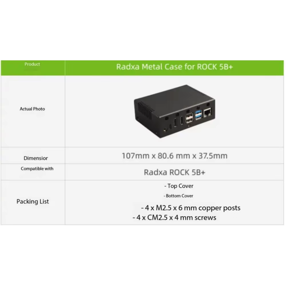 Radxa ROCK 5B+ Aluminium-Kühlkörpergehäuse mit integriertem Kühlventilator