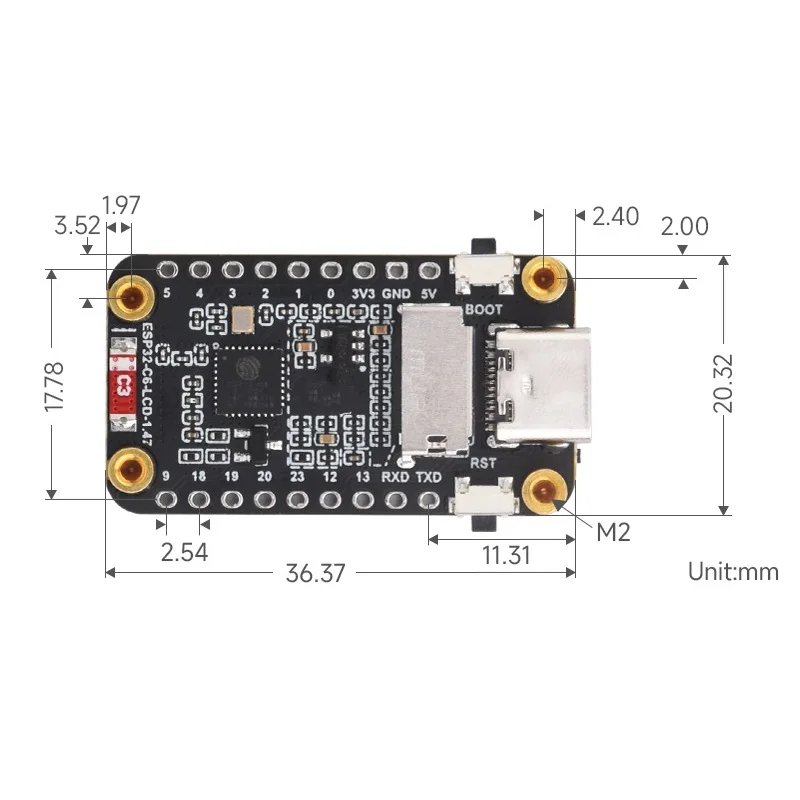 ESP32-C6 Entwicklungsboard mit 1,47-Zoll LCD-Display, Integriertem – Bild 5