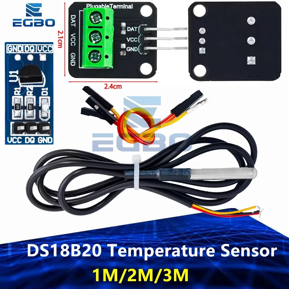 DS18B20 Temperatur Sensor Modul Kit Wasserdicht 100CM 2Digital Sensor Kabel Edelstahl Sonde Terminal Adapter