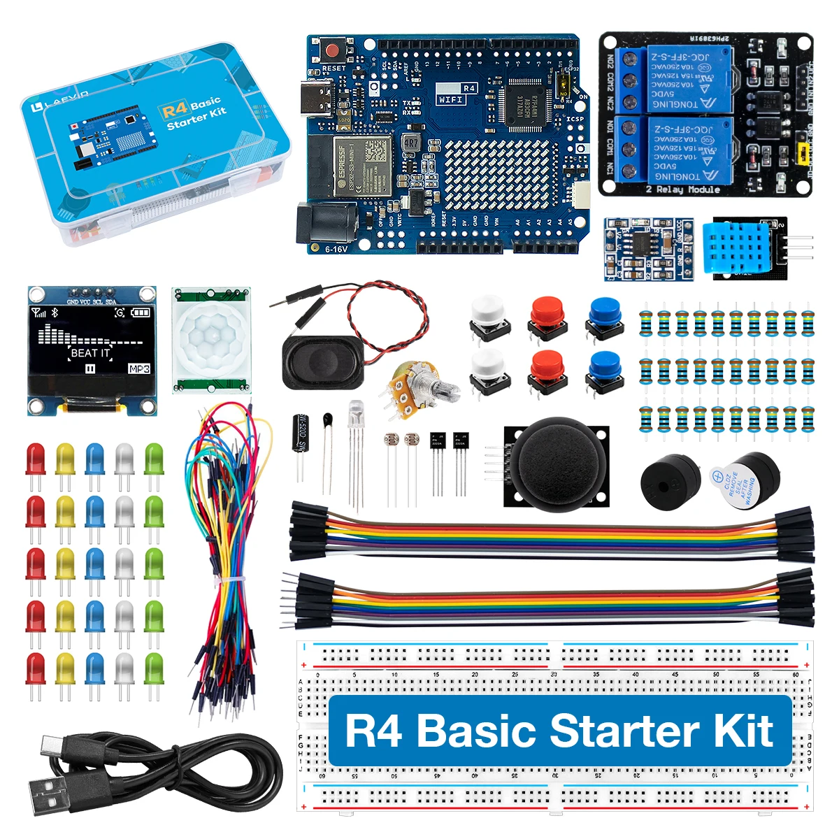 Komplettes Starter-Kit für Arduino R4 mit Tutorial, aktualisiertes DIY-Elektronik-Lernset mit Box