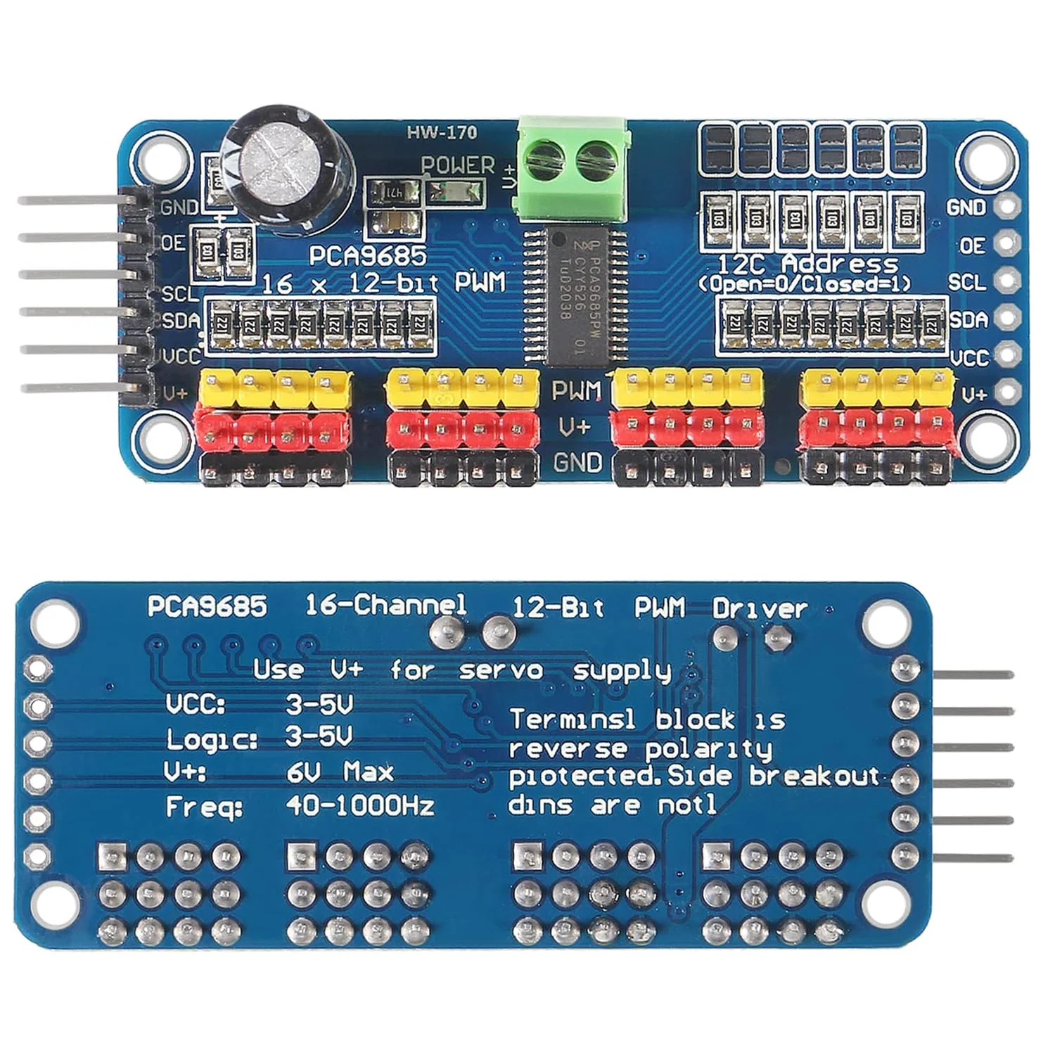 Aokin 1 Stück 16-Kanal-PWM-Servo-Treiberplatine Roboter-Controller IIC-Schnittstellen-Treibermodul PCA9685