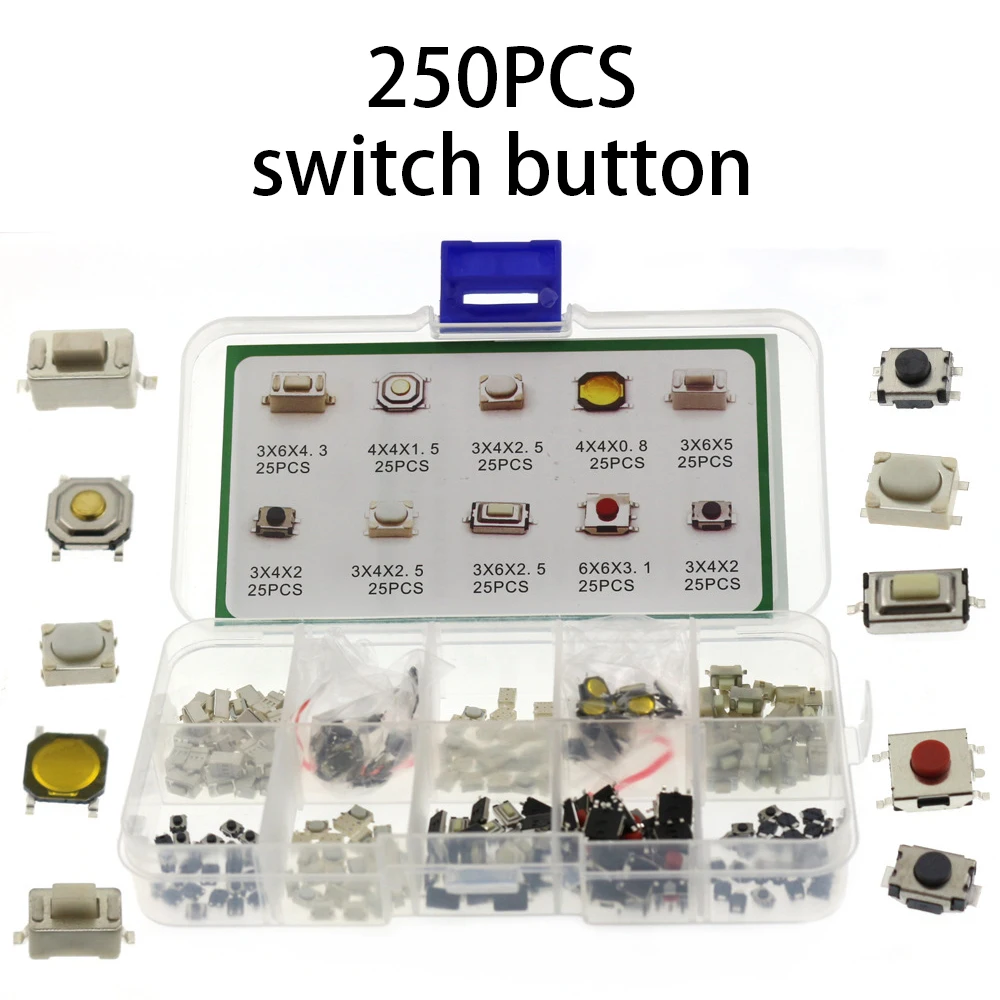 Schachtel 10 Modell SMD Tactile Push Button Switch Kit Auto Fernbedienung Tablet Micro Momentary (250 Stück)