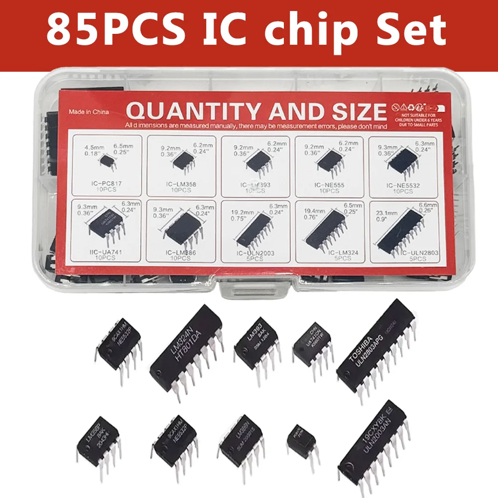 IC-Chip-Kit DIP Integrierte Schaltkreise NE555 LM324 LM358 (85 Stück) – Bild 2