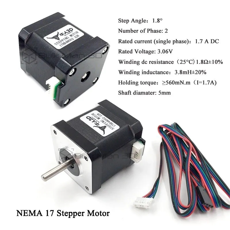 Nema17 Schrittmotor 48 mm 17HS19-2004S1 Motor 59 Ncm (84 oz.in) 2 A 4-Leiter Nema 17 Schrittmotor