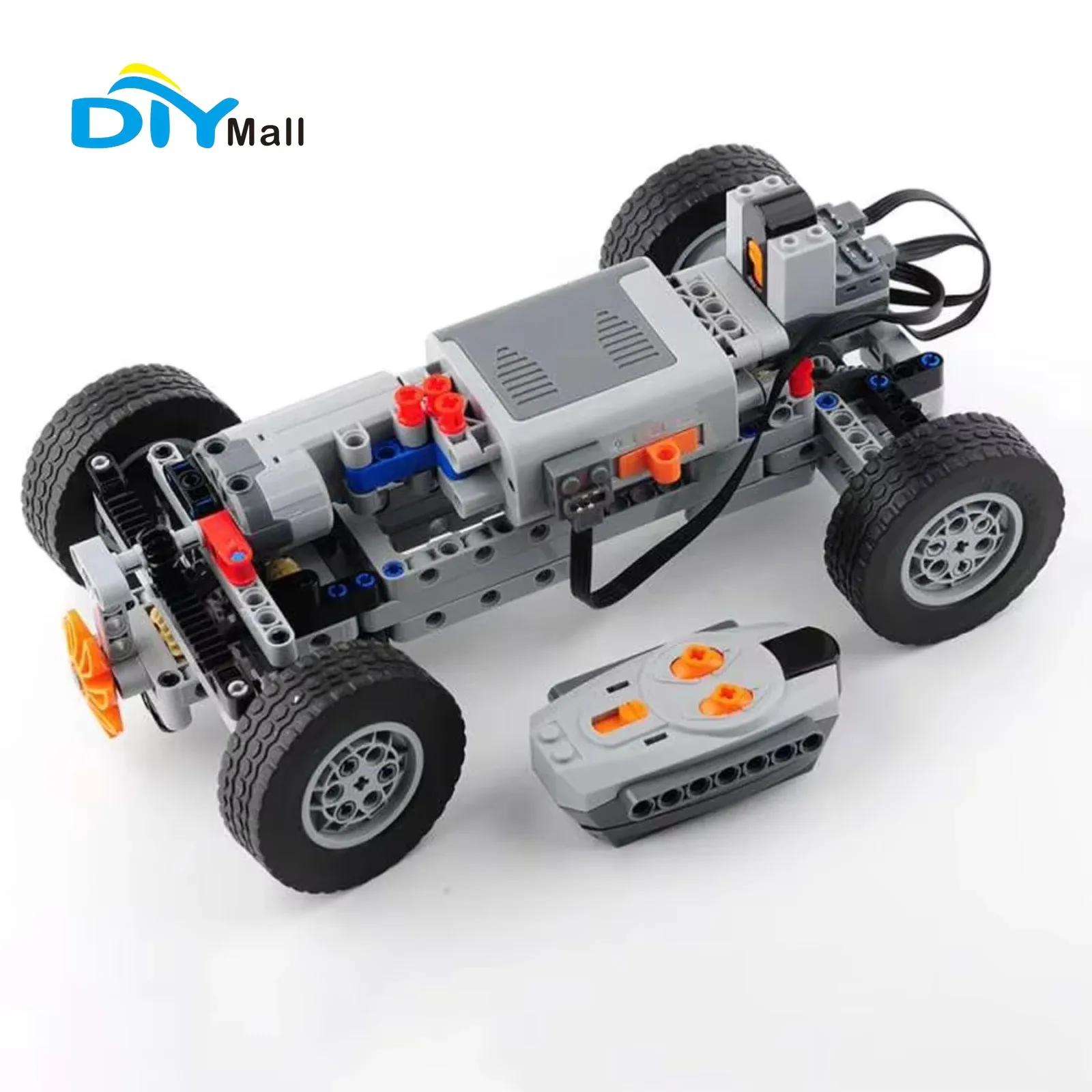 DIYmall 4WD Technisches Auto-Chassis-Steinset mit IR-Fernbedienung/M-Servomotor/AA-Batteriekasten für MOC