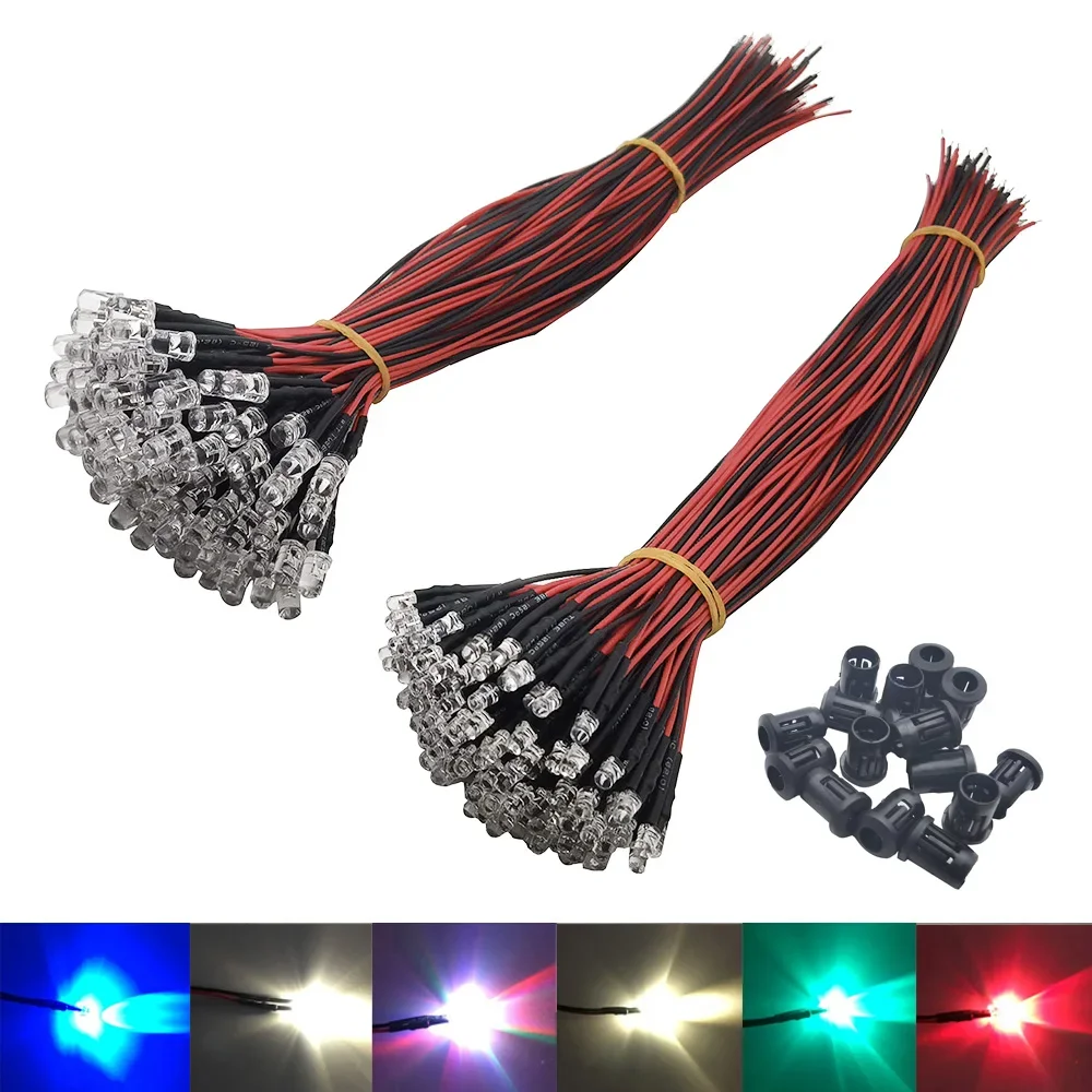 20 50 100 Stück 20cm Vorverdrahtete 3mm 5mm LED-Leuchten Vorverdrahtete Leuchtdioden für DIY Heimdekoration
