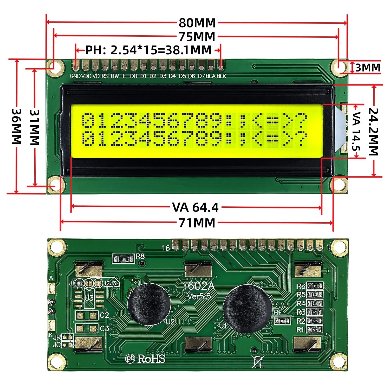 LCD1602 IIC LCD-Anzeigemodul 16x2 Zeichen LCD PCF8574 PCF8574T – Bild 2
