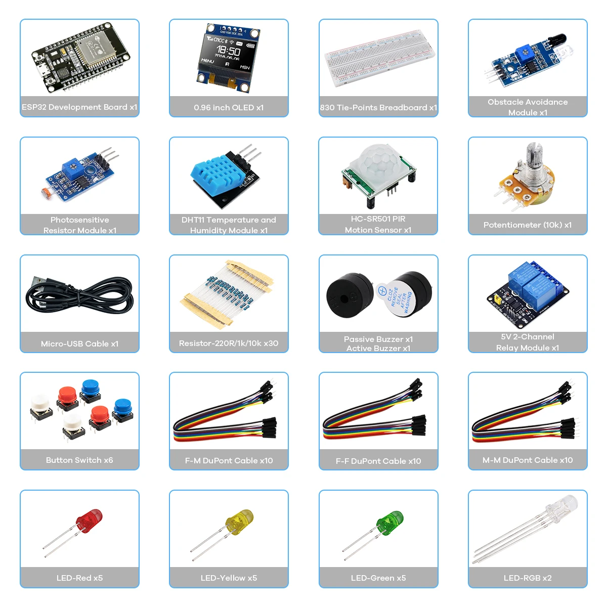 Basis-Starter-Kit für ESP32 ESP-32S WIFI-Entwicklungsboard für Arduino-Projekt-Lernset mit Tutorials ESP32-Kit