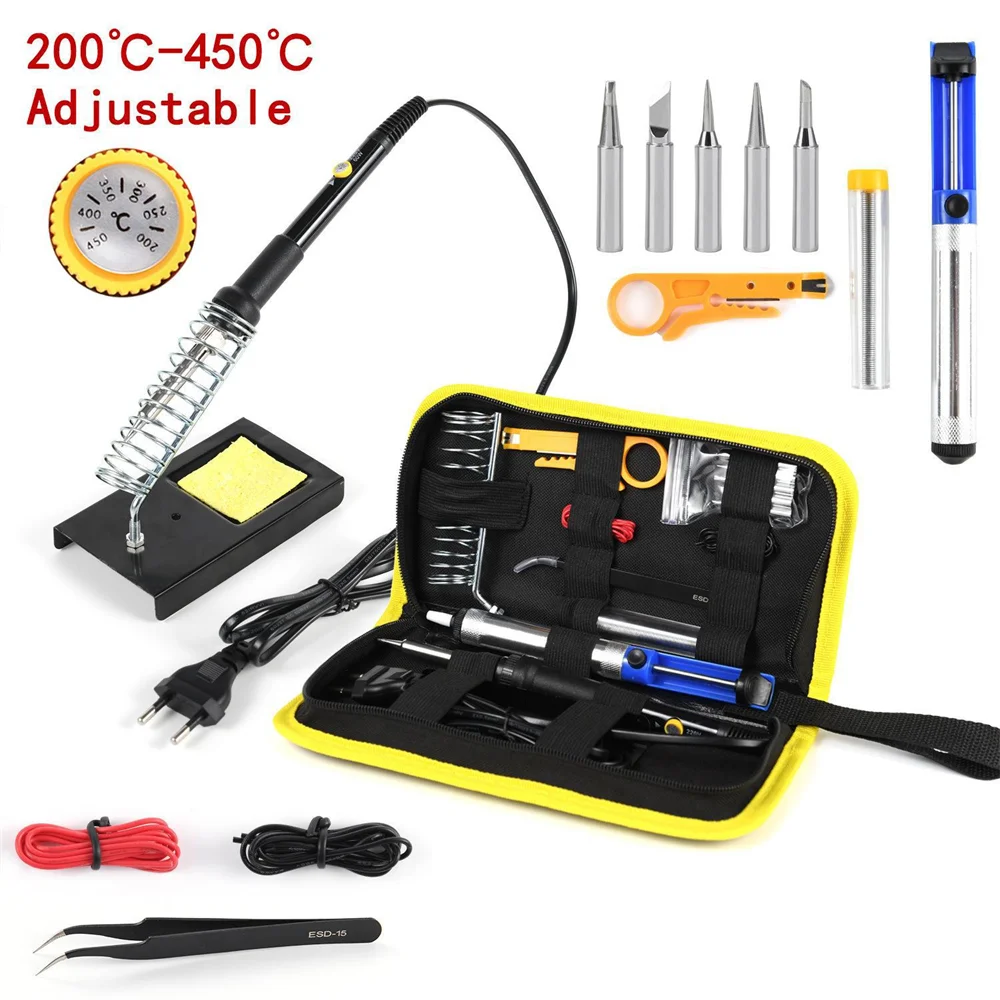 220v 60w Lötkolben kit einstellbare temperatur 15 in 1 werkzeug set mit lötkolben eu stecker blau au optional