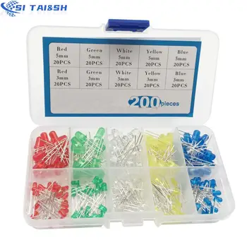 3MM 5MM Led Kit Mit Box Gemischte Farbe Rot Grün Gelb Blau Weiß Leuchtdiode Sortiment 20PCS Jedes (200 Stück)