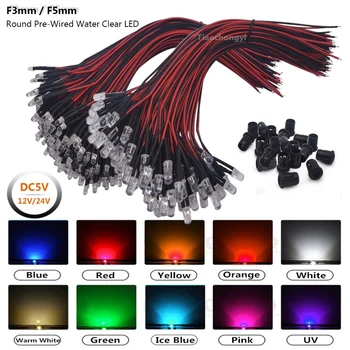 3mm 5mm Runde LED-Dioden DC5V 12V 24V Vorverdrahtet Wasserklar Leuchtdioden Rot Grün Blau Weiß Gelb UV RGB