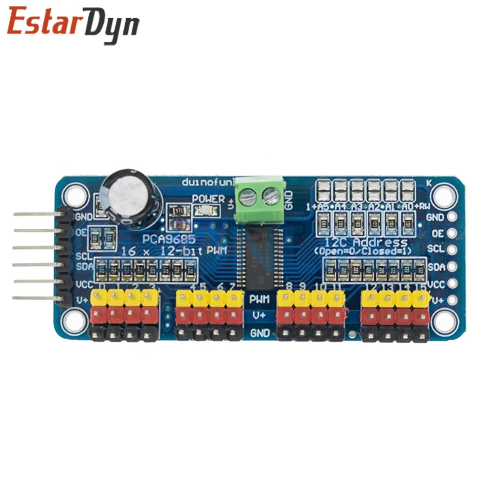 Estardyn PCA9685 16-Kanal 12-Bit PWM Servo-Treiber I2C-Schnittstelle Breakout-Board-Modul für Raspberry Pi