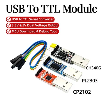 USB-zu-TTL-Seriell-Adaptermodul CH340 CP2102 PL2303 UART-Konverter 3.3V 5V für STM32 Arduino Mikrocontroller
