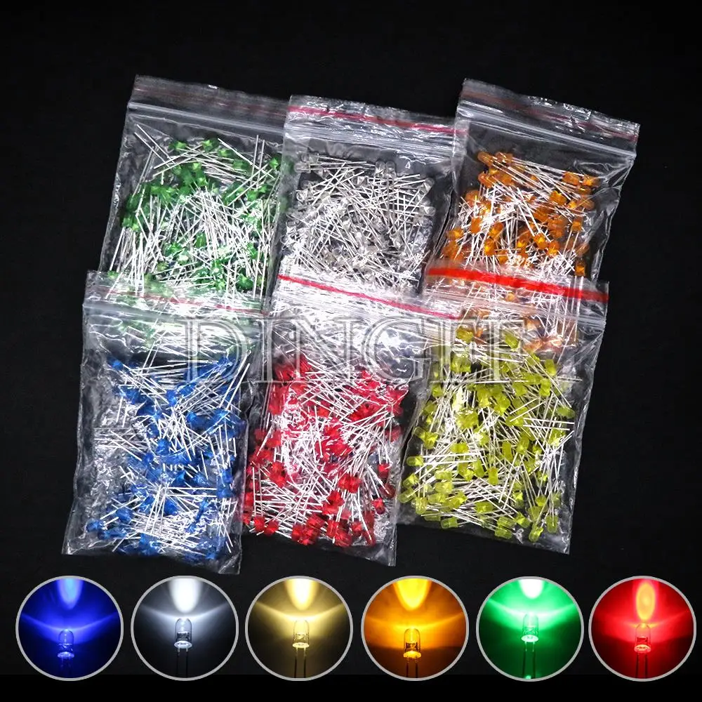 3mm 5mm LED Diode F3 F5 Sortiertes Kit Weiß Grün Rot Blau Gelb Orange Rosa Weiß DIY Leuchtenden (100 Stück)