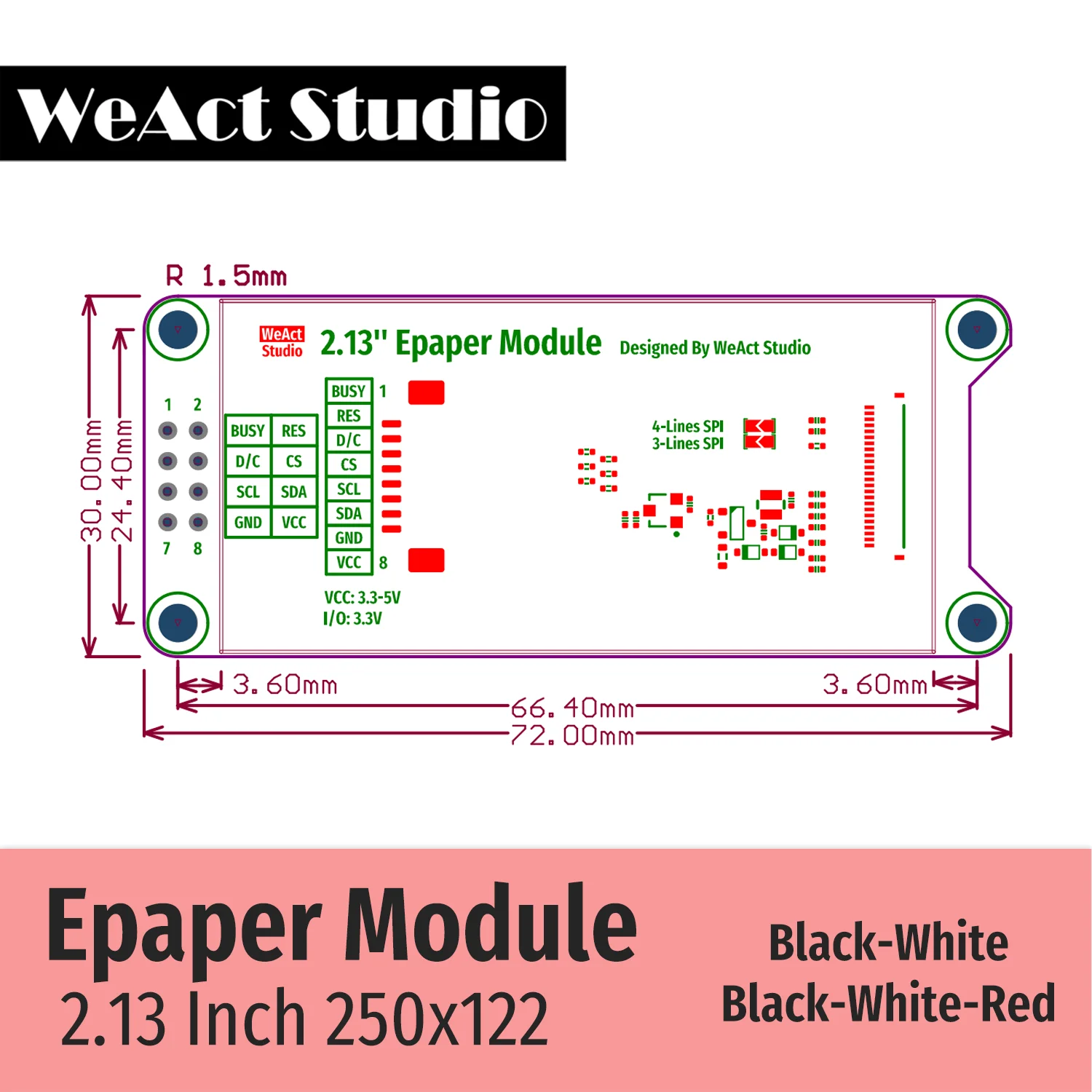 WeAct 2,9'' 2,13" 2,9 2,13 Zoll Epaper Modul E-Paper E-Ink EInk – Bild 5