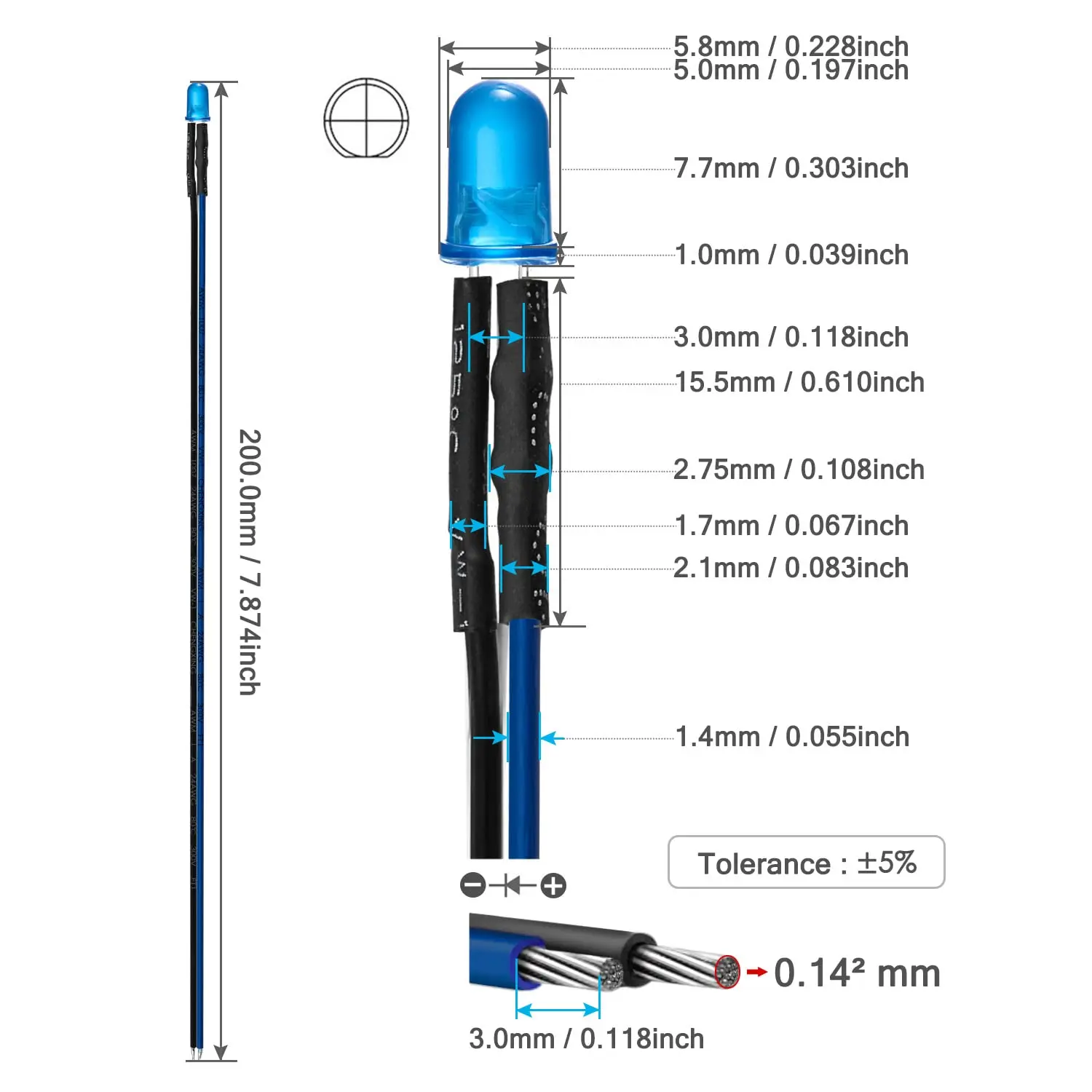 12 V 5 mm LED-Diodenleuchten 7,9 Zoll vorverdrahtet 5 Farben x 10/30 – Bild 6