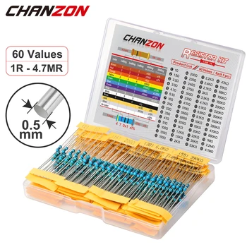 60 Werte 1/4 W 1 % Metallschichtwiderstände-Set, 300 Stück, 1 Ohm - 4,7 M Ohm, 1/4 Watt W, hochpräzises
