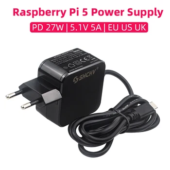 Raspberry Pi 5 Netzteil PD 27W 5,1V 5A USB Typ-C Stromadapter EU US UK Stecker für RPI 5 Pi5