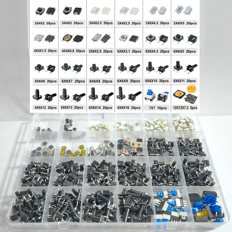 24 Werte taktiler Drucktastenschalter SMD Micro Momentary Tact Switch Sortiment Kit (460 Stück)