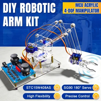 DIY-Löten-Übungsset 4 DOF Acryl-Roboterarm-Klauenbaugruppe DIY-Elektronik-Kit kompatibel mit 51