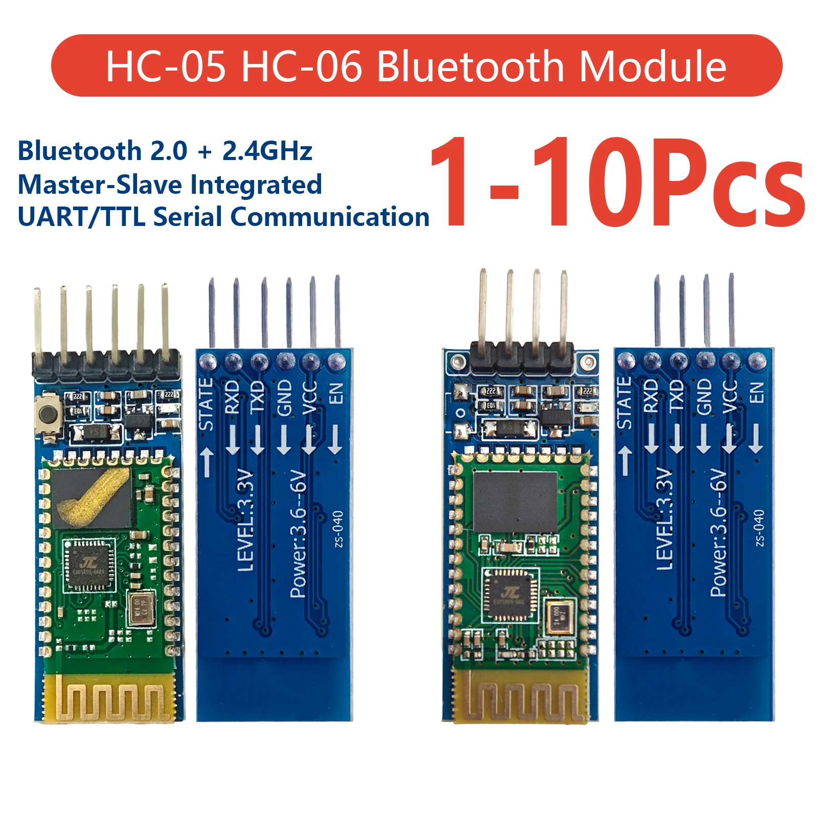 HC-05 HC-06 Bluetooth-Modul Master-Slave UART TTL Drahtloser Serieller Transceiver 3.3V 5V 6V für Arduino DIY