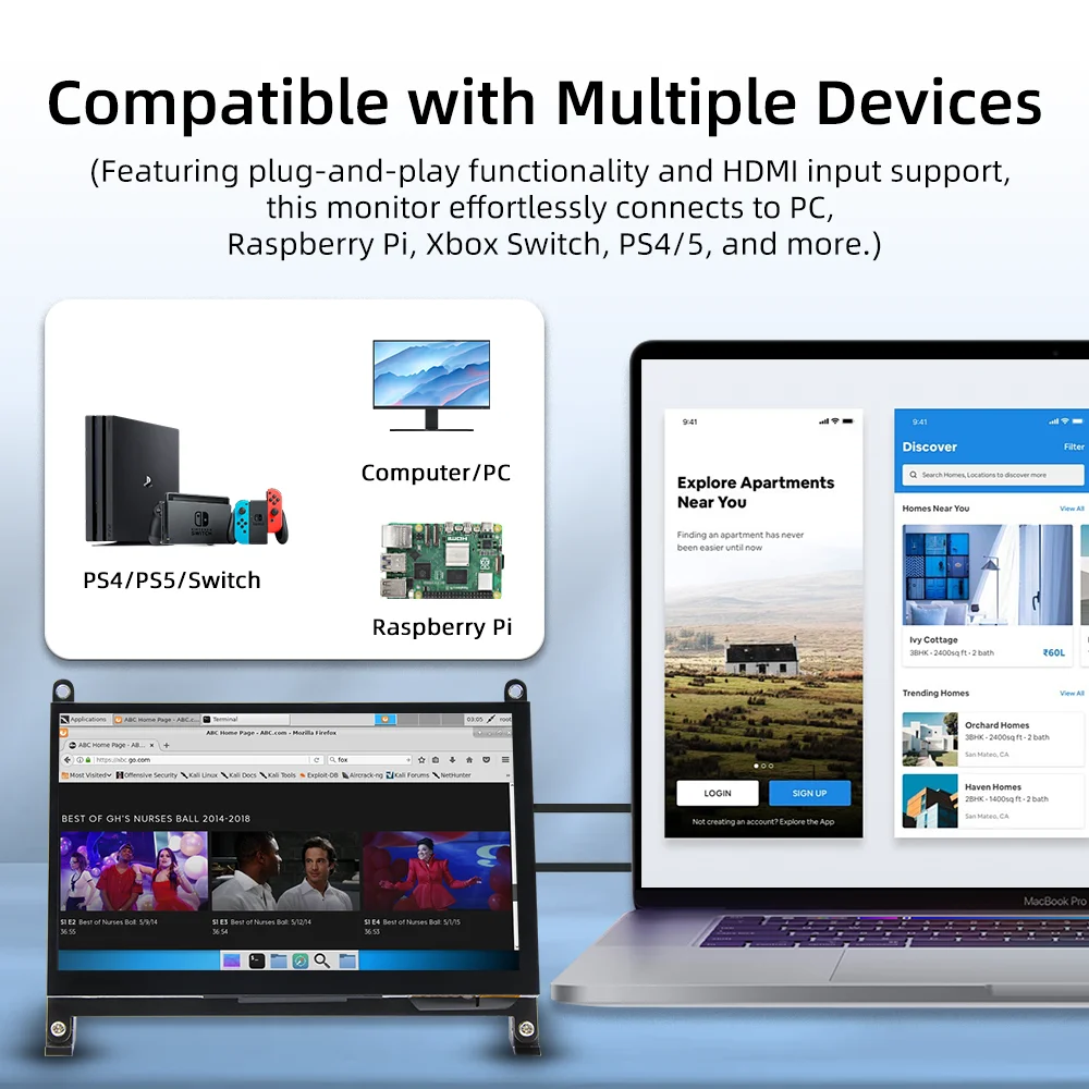 Raspberry Pi 5 7-Zoll-Touchscreen IPS 1024 x 600 HD LCD HD-MI-Display – Bild 5