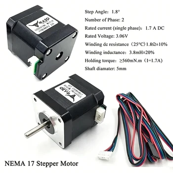 Nema17 Schrittmotor 48mm Bipolar 2A 59Ncm 84oz mit 4 Anschlüssen 17HS19 2004S1 Hochdrehmoment für CNC-Laser