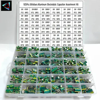 Sortiment an Aluminium-Elektrolytkondensatoren mit 36 Werte, niedriger ESR, 1 uF, 4,7 uF, 10 uF (925 Stück)