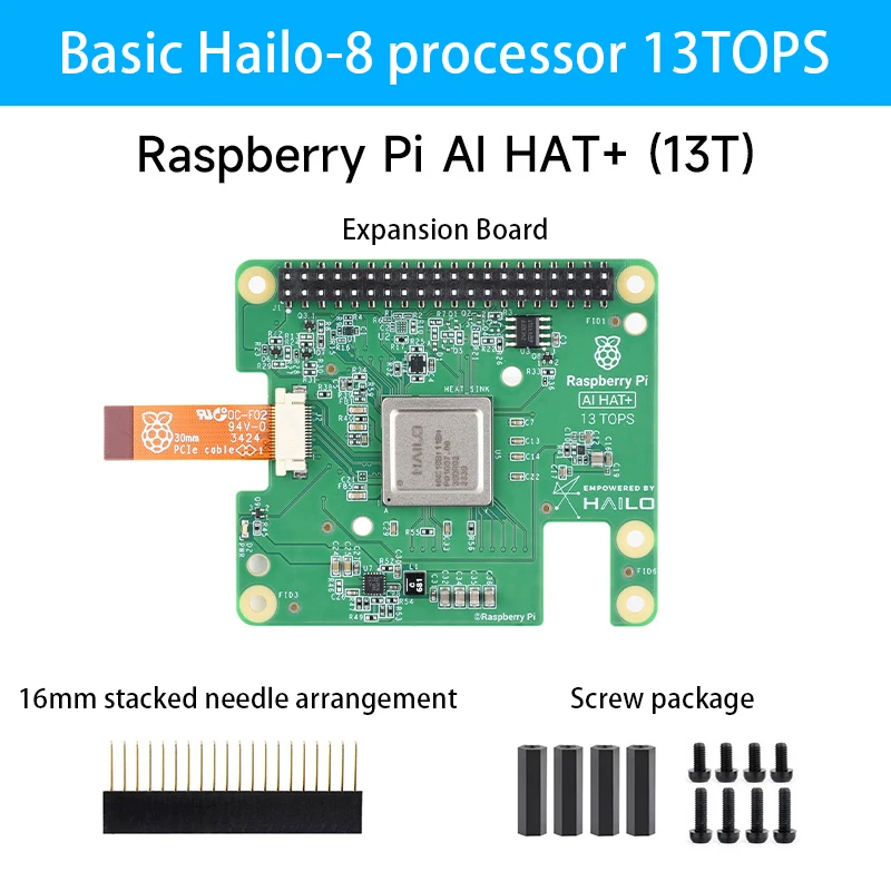 Raspberry Pi 5 Pi AI HAT + Erweiterungsplatine für die Entwicklung künstlicher Intelligenz Hailo AI 13/26 TOPS