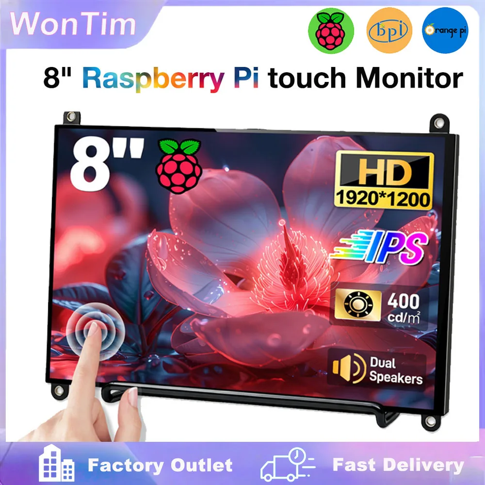 7/8 Zoll Touchscreen Raspberry Pi 5 IPS 1920x1200 HD LCD HDMI-Display für RPI 4B 3B+ 3B PC Sekundärbildschirm