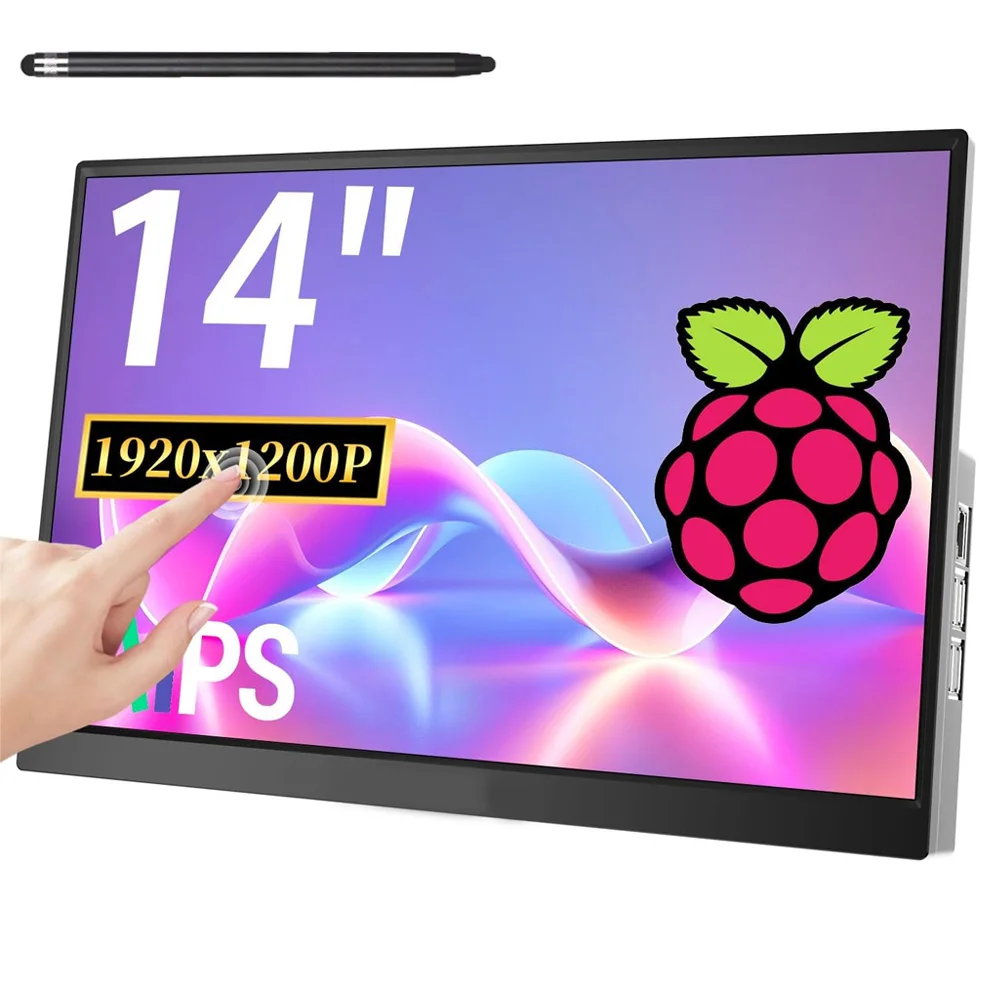 14 Zoll Touchscreen-Monitor für Raspberry Pi 5/4B/3B+3B, IPS-Display Touchscreen, FHD 1200P, 60Hz HDMI USB-C