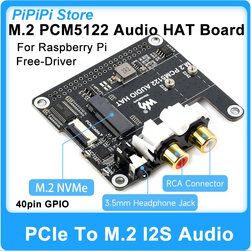 Raspberry Pi 5 PCIe zu M.2 NVMe SSD HAT mit PCM5122 I2S DAC Audio – Bild 2