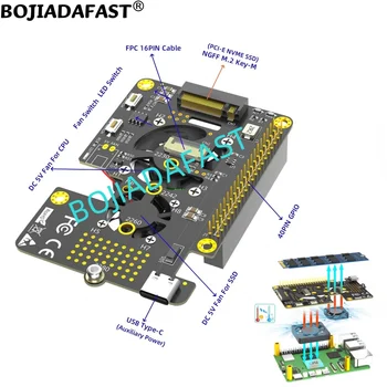 NGFF M.2 Key-M Key B+M NVMe SSD Adapter-Konverterkarte mit 2 Lüftern & PCIE 1X Signal FPC-Kabel für Raspberry