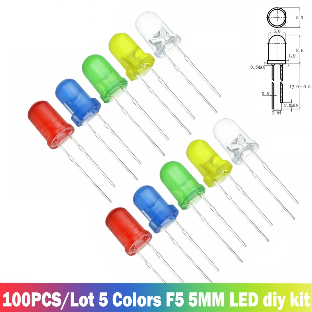 3mm 5mm LED Leuchtdioden 5 Farben Elektronische (100 Stück) – Bild 3