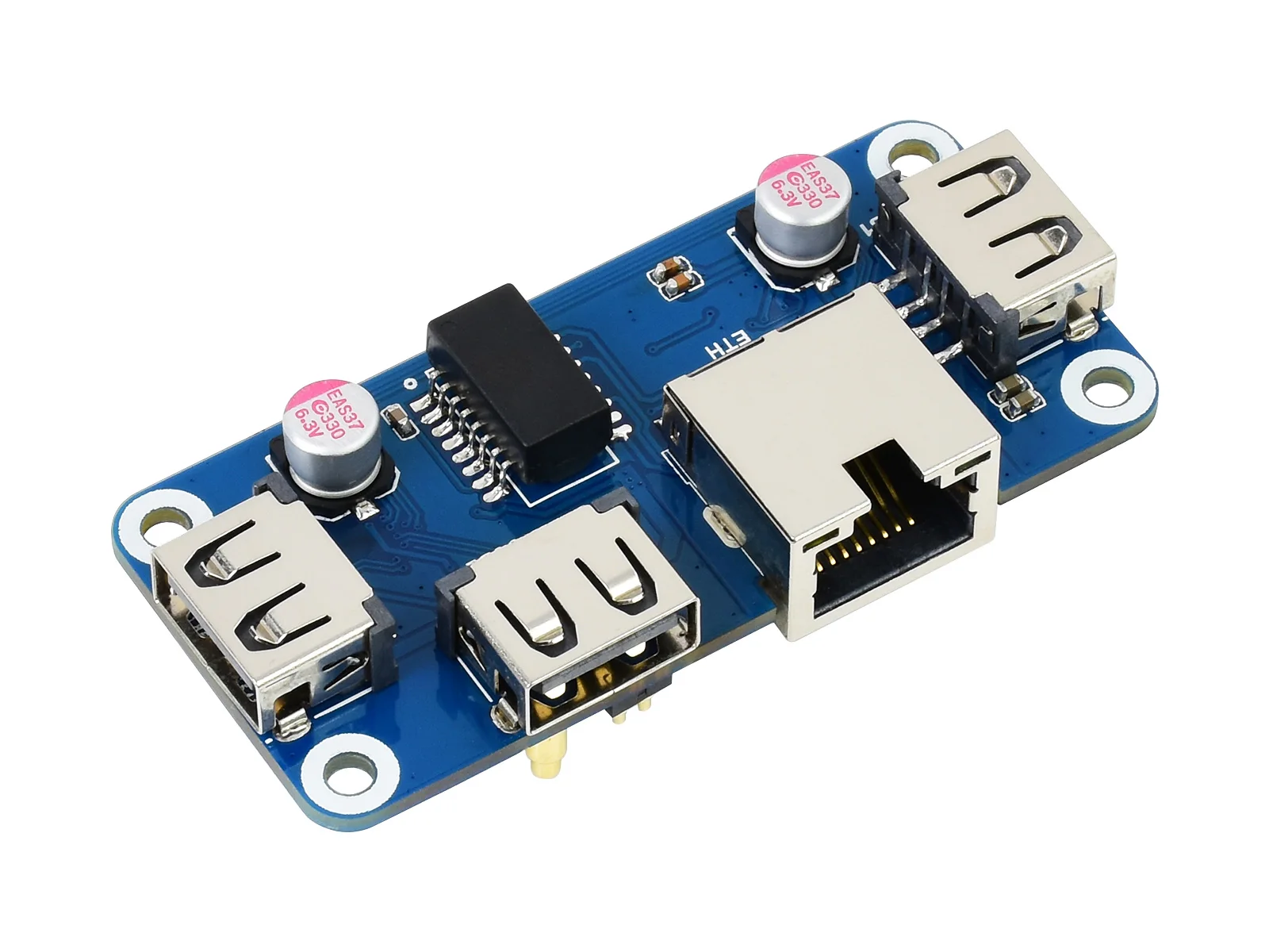 PoE Ethernet / USB HUB HAT Ethernet / USB HUB HAT (B) für Raspberry Pi-Serie, 1x RJ45, 3x USB 2.0