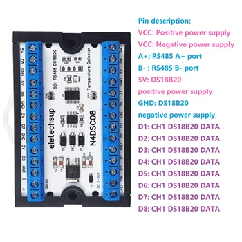 8-Wege 1-Draht DS18B20 Digitaler Temperatursensor Modbus RS485 Analoges IO-Modul Papierlose Rekorderplatine