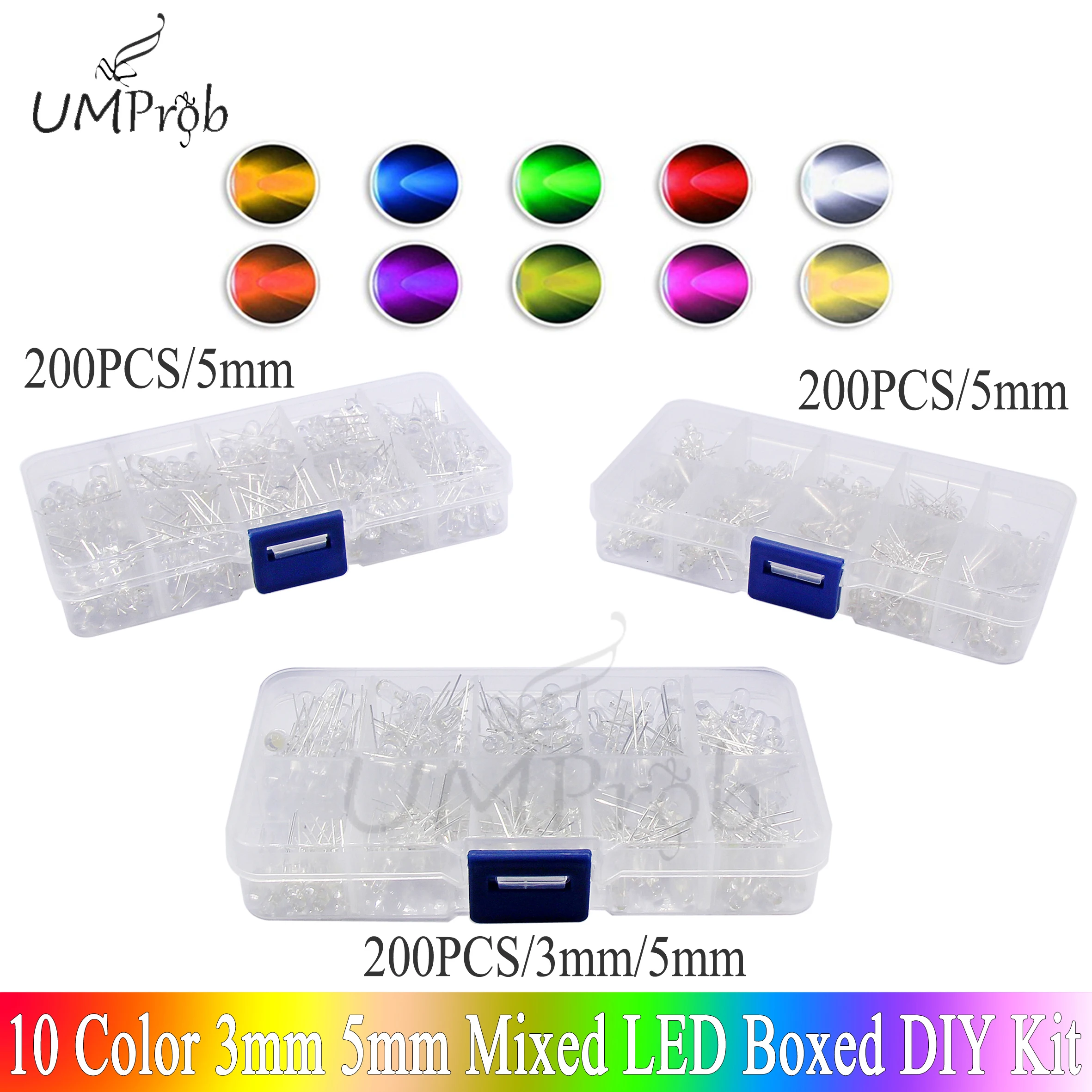 3mm 5mm LED Diode Assorted Kit Weiß Grün Rot Blau Gelb Orange F3 F5 – Bild 2