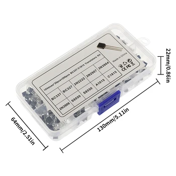 Transistor-Kit-Sortimentskasten, 10 Werte, TO-92 2N2222 2N2907 2N3904 2N3906 S8050 S8550 A1015 C1815