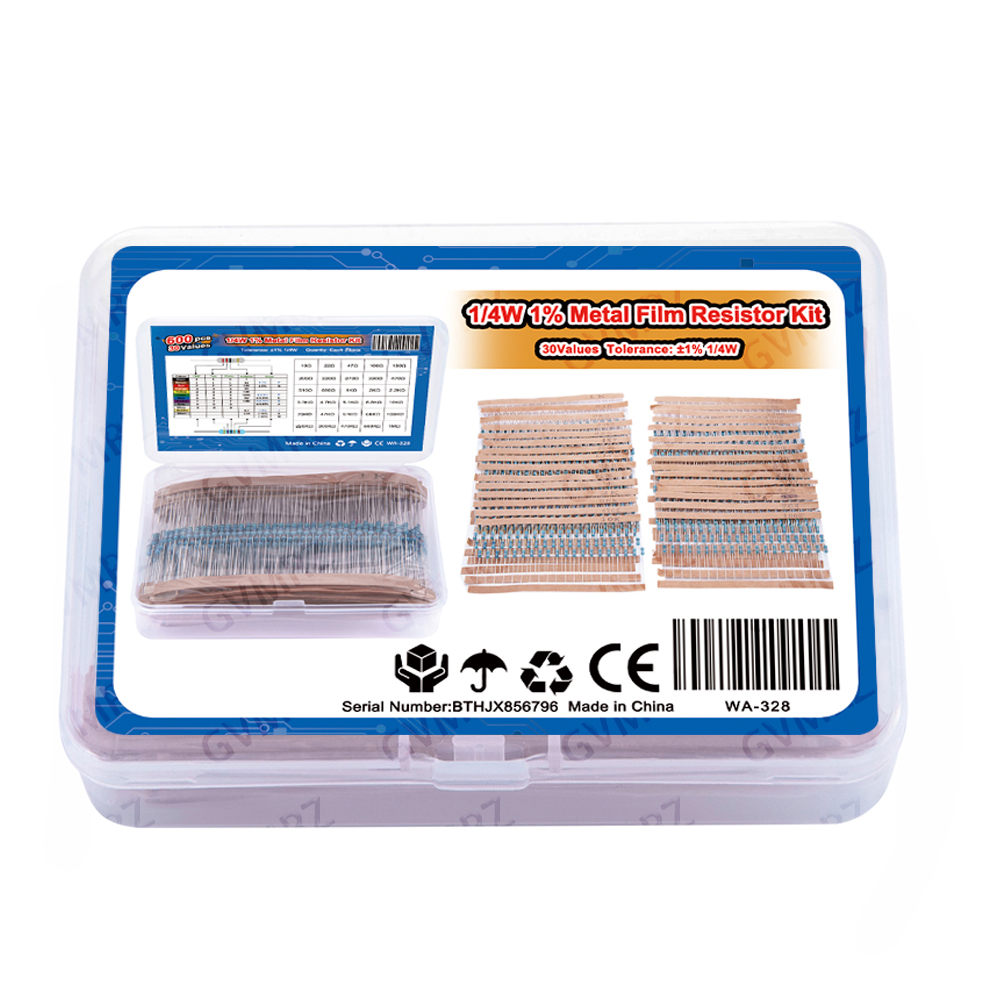 30 Werte, 1/4W Metallfilmwiderstand-Sortiment - 20 Stück pro Wert, verpackt für Elektronik-DIY (600 Stück)