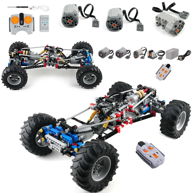 4WD RC Auto Chassis Klettern Fahrzeug Modell Bausteine Kompatibel Motor Power Funktion Mit Suspension Schocks