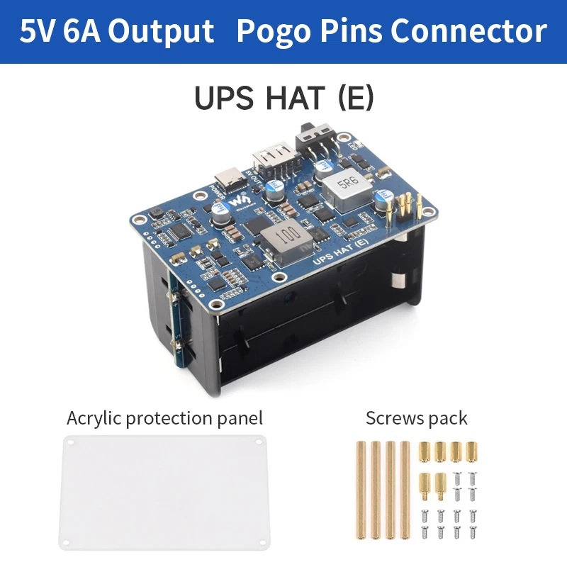 Raspberry Pi 5 UPS HAT (E) 5V 6A Ausgang Typ-C Bidirektionales Schnellladegerät Unterbrechungsfreie