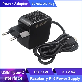 5,1V 5A Raspberry Pi 5 Netzteil PD 27W USB Typ-C Stromversorgung EU US UK Stecker Ladegerät für RPI 5 Pi5