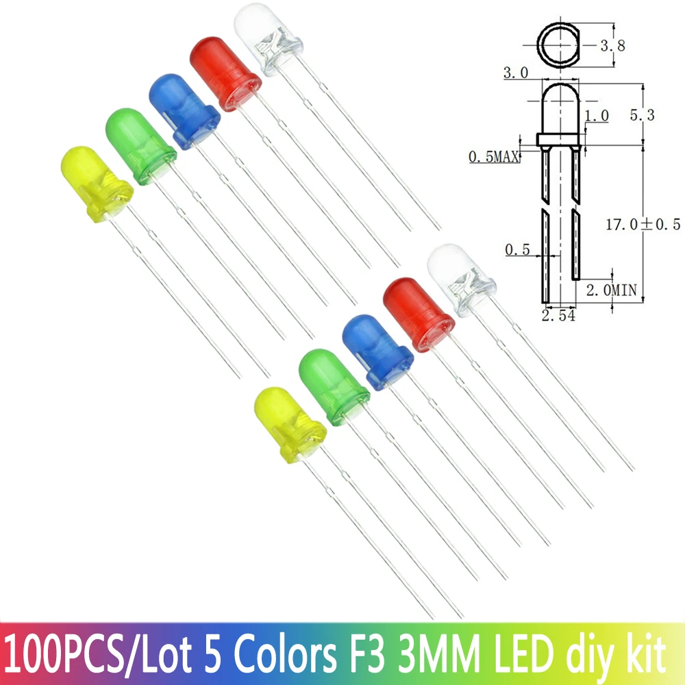3mm 5mm LED Leuchtdioden 5 Farben Elektronische (100 Stück) – Bild 4