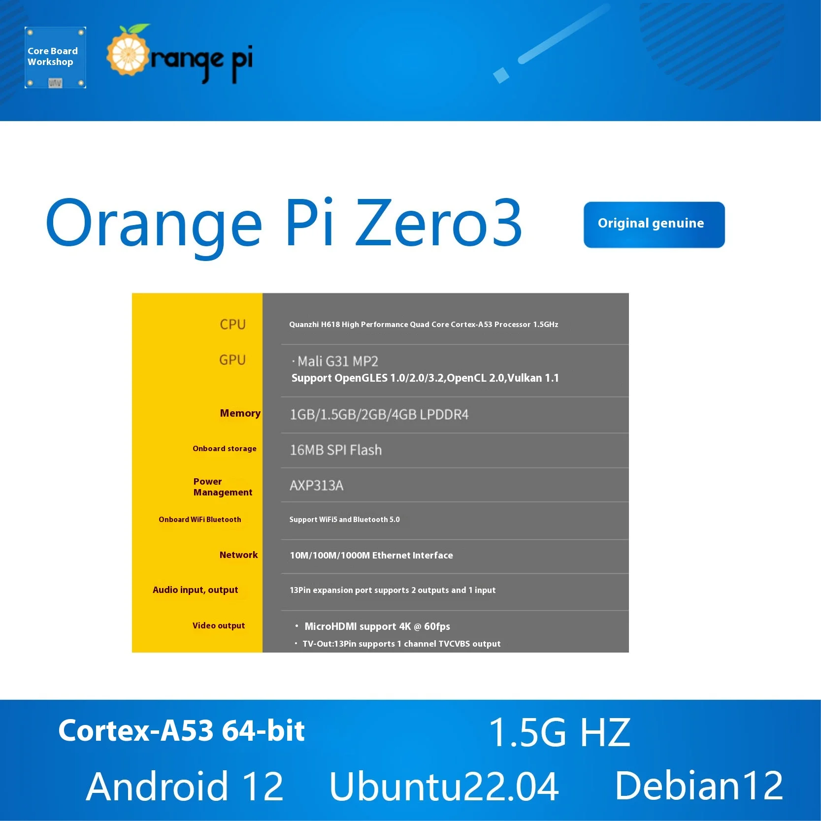 Orange Pi Zero 3 DDR4 Allwinner H618 WiFi5+Bluetooth5.0 Mini-PC – Bild 4